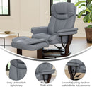 Gray Recliner With Swivel Mahogany Base And Ottoman