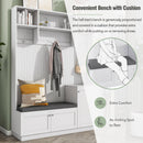 ON-TREND Elegant Design Hall Tree with Comfort and Storage Solutions, Functional Hallway Shoe Cabinet with Bench&Cushion, Modern Coat Rack with Hooks for Entryways, White (OLD SKU: SD000026AAK)