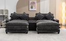 Modern Chenille Upholstered Sectional Sofa with Ottomans, USB Ports, Cup Holders, and Storage in Grey