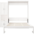 Full Size Murphy Bed with 1 Side Cabinet Storage Shelf, 61.5-inch Cabinet Bed Folding Wall Bed with Desk Combo Perfect for Guest Room,Study, Office,White(old sku:BS7012008109C)