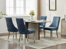 Rayon Cloth Flocking Chenille Dining Chairs Channel Kitchen Dinner Chair Comfy Fabric Upholstered Accent Chair for Dining Room with Silver Brushed Stainless Steel Legs,Set of 2 (Blue), SW1747BL