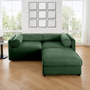 Modern Green Chenille 2-Seater Sofa with Ottoman Storage, Cylindrical Backrest and Armrests