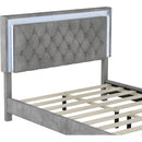 Full Size Upholstered Bed Frame with LED Lights,Modern Velvet Platform Bed with Tufted Headboard,Gray