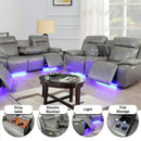 Power Leather Recliner Sofa Set, 2 Piece With LED Lights And USB Ports, Grey
