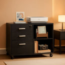 Three Drawer Wood File Cabinet With Lock Black Finish