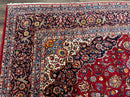 Large Persian Kashan Rug 11x14, Traditional Persian Carpet, Wool, Fine 250 KPSI, Red Navy Blue