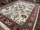 Indo Chinese Wool Rug 9x12, Ivory and Rust Red, Dragon Motifs