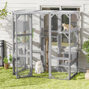 Outdoor Cat House, DIY Cat Enclosure Catio with Double Enter Doors, Light Grey Pine Wood, 62.8'L x 32.2'W x 68.5'H