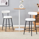 Fashionable Ergonomic High Legged Bar Chairs with White Fabric Cushions, 35.5 Inches Tall, Black and White Color.Set of 2.