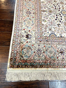 Wonderful Silk Hereke Rug 8x12, Silk Pile on Silk Foundation, Ivory/Cream, Floral Pattern, Handmade, Vintage