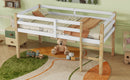 Solid Wooden, Rubber Wooden Twin Loft Bed with Ladder, Bed Platform of Strengthened Slats,Natural-white