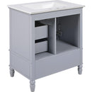 30' Bathroom Vanity with Sink, Bathroom Cabinet with A Door, Three Drawers, Solid Wood Legs & MDF Board, Adiustable Foot Pads, Grey (Other Color: N725P195409K)