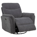 Adler Upholstered Power Swivel Glider Recliner Charcoal Grey