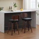 Swivel Bar Stools Set of 2, 26' Upholstered Faux Leather Counter Height Barstools with Walnut Back & Bentwood Legs, Mid Century Modern Bar Chairs Island Stools for Kitchen Counter, Black PU, SW1864BK