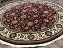Round Sino Persian Rug 9x9, Burgundy and Cream, Floral, Wool and Silk, 9ft Round Carpet