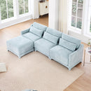 Sky Blue Three-Seater Chenille Sofa with Movable Ottomans, High-Resilience Sponge, Easy Install