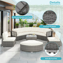 Patio Furniture Set Outdoor Daybed Rattan Sectional with Cushions and Center Table, Beige, Iron & Rattan, Multiple Sizes