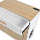 Pet-Friendly Furniture Style Cat Litter Box House with Sisal Scratching Door and Charging Socket, Beige+White MDF