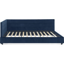 Queen Size Upholstered Tufted Bed Frame, Sofa Bed Frame with Comfortable Backrest and Armrests, Queen Size Bed for Bedroom, Living Room,Velvet, DARK BLUE(85.5''*64.5''*30.5'')