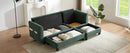 Upholstered Sectional Sofa with Movable Ottoman and Storage in Green Chenille, 83 Inch