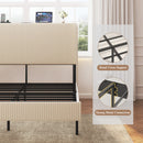 Modern Beige Queen Size Platform Bed with Metal Frame and Charging Station