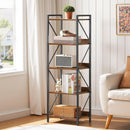 Industrial 5-Tier Bookshelf With Metal Frame 52-Inch Brown