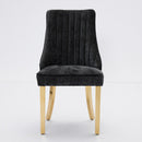 Rayon Cloth Flocking Chenille Dining Chairs Channel Kitchen Dinner Chair Comfy Fabric Upholstered Accent Chair for Dining Room with Golden Stainless Steel Plating Legs,Set of 2 (Black), SW1647BK