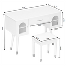 Elegant Vanity Makeup Table & Chair Set, Modern Dressing Table with Organizer, Writing Desk, Charging Port, White, Engineered Wood