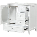 30' Bathroom Vanity with Sink, Bathroom Vanity Cabinet with Three Drawers and Door, Solid Wood and MDF, White