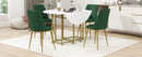 TOPMAX Space-Saving 5-Piece Extendable Kitchen Dining Table Set for Small Spaces - Round Faux Marble Top with Golden Frame, 4 Upholstered Chairs, Compact Foldable Design,White+Green