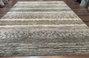 Modern Tibetan Wool Rug 8x10, Abstract, Contemporary, Handmade, Gray, Stripes
