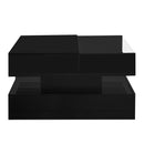 U-Can Lift-Top Coffee Table with 2 Drawers, Modern Square Coffee Table with Glass Top and High-Gloss Finish, Hidden Space and LED Lights for Living Room