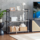 Three Tier Industrial Bookshelf With Rustic Open Metal Frame