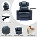 Blue PU Leather Power Recliner Theater Chair with Cooling Cup Holder, Bluetooth Speaker, LED Lights, USB Ports