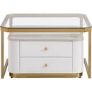 Modern 2 Pieces White Square Nesting Coffee Table with Drawers & Electroplated gold legs in 27.6"