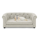 Contemporary Rectangular Pet Sofa with Arc-Shaped Backrest and Armrests, Breathable Linen, Cozy Soft Cushion - Beige
