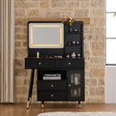 Modern Makeup Vanity Desk with Mirror and Lights, Retractable Design, Black Engineered Wood, 58.50 x 15.80 x 52.30 inches
