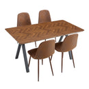 Modern Transferred Walnut Leg Suede Backrest Dining Chair and Herringbone MDF Dining Table Set - A Model of Elegance and Durability for Home Furnishing