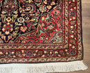 Antique Persian Sarouk Rug 4x5, Dark Blue and Red, Floral Medallion, Fine