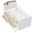 Twin Bed Frame with Storage 4 Drawers,Wooden Bed Frame for Kids,Platform Twin Size Bed with Guardrail Headboard and Ladder, No Box Spring Needed, Easy Assembly, White
