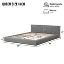 Stylish Gray Upholstered Bed with Faux Leather, Queen Size, Minimalist Design