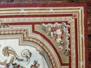 Aubusson Needlepoint Rug 9x11, Handmade Vintage Wool Flatweave Carpet, Elegant European Rug, Floral, Cream
