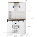 Farmhouse Bar Cabinet with Sliding Barn Door, Large Kitchen BuffetRustic Coffee Bar Sideboard Table,White
