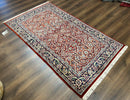 Indo Persian Rug 4x7, Allover Floral Oriental Carpet, Red and Navy Blue, Hand Knotted Indian Kashmiri Traditional Vintage Area Rug 4 x 7 ft