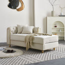 66.9"W Velvet Chaise Lounge,Luxury Modern Chaise Furniture,Tufted Back with 2pcs toss pillows for Living Room,Bedroom,Apartment,Beige Color