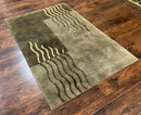 Modern Tibetan Wool Rug 3.6 x 5.6, Shades of Green, Abstract Design