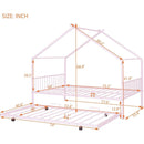 Full Size Metal House Bed with Twin Size Trundle, Pink