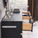 54 Inch Fluted Dresser With Dark Gray Faux Marble Top