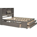 King Size Platform Bed with Storage Headboard and 8 Drawers, Gray