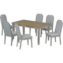 7-Piece Farmhouse Dining Set Classic Rustic Table and 6 high-back design Chairs for Dining Room, Kitchen (Brown+Gray)